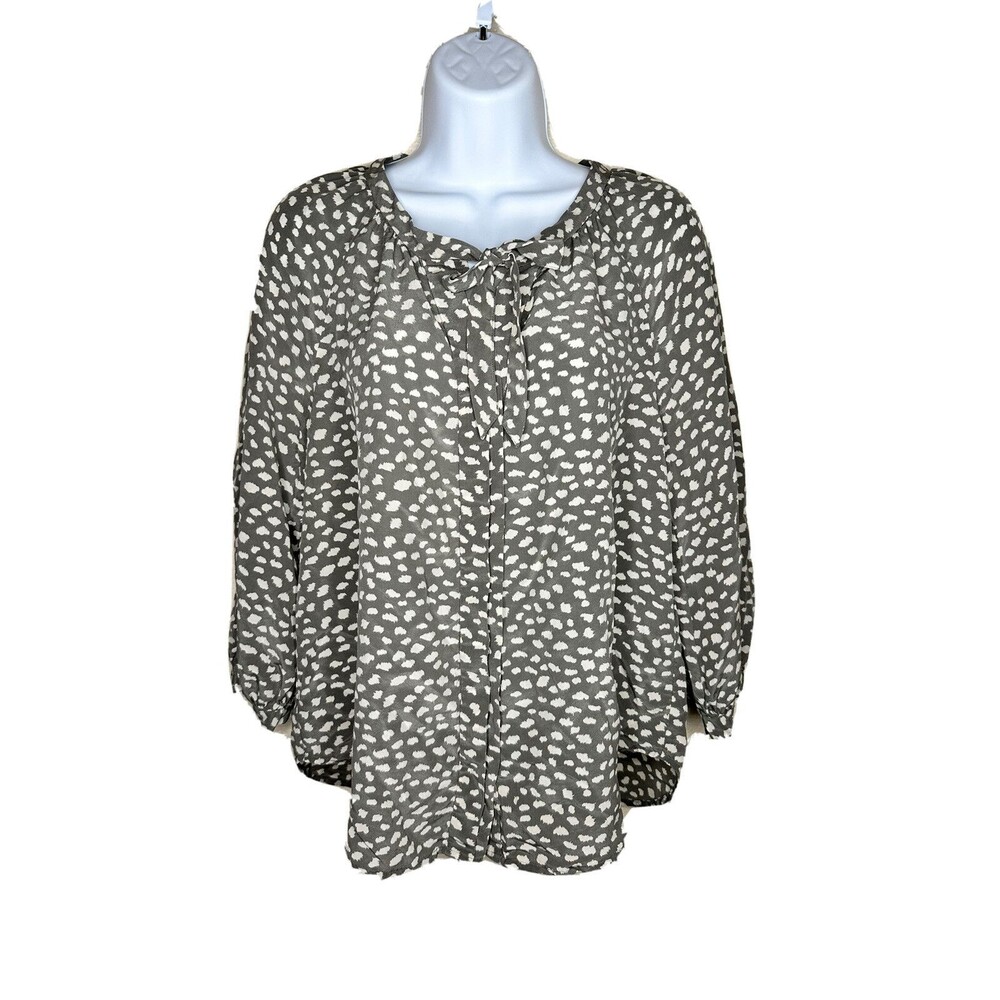 Joie Women gray cream Animal Print Long Sleeve Silk Top S tunic